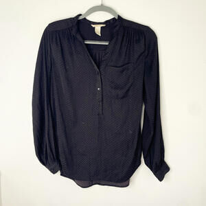 H&M Black Long Sleeve Blouse with Subtle Dot Pattern
